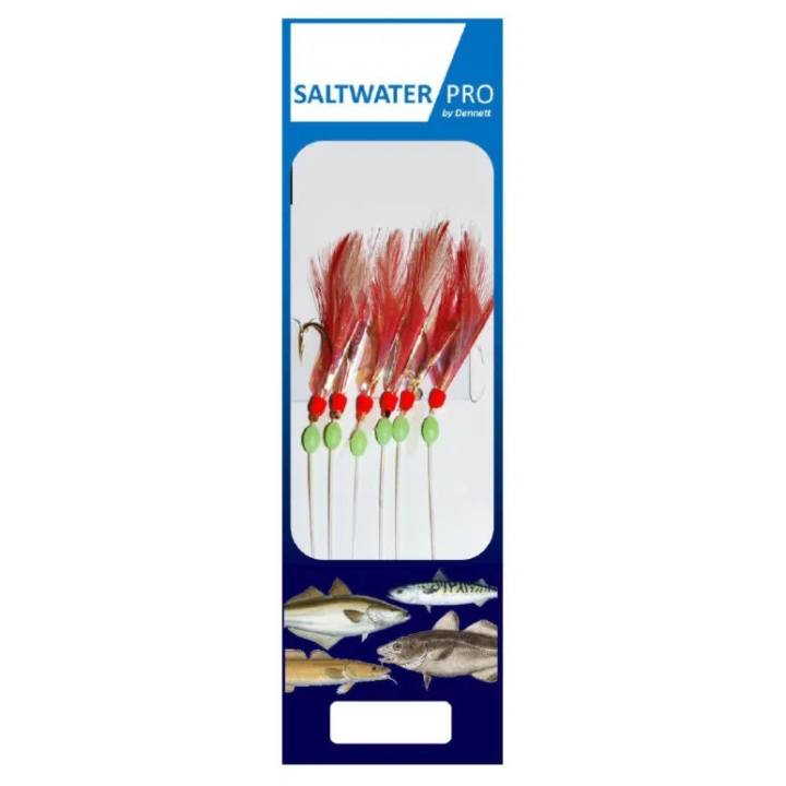 Dennett Saltwater Pro Red Fishskin Flasher 6 Hook Rigs