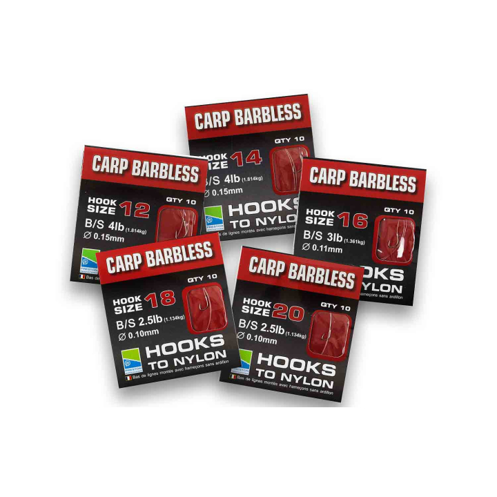 Preston Innovations Barbless Carp Hooks To Nylon